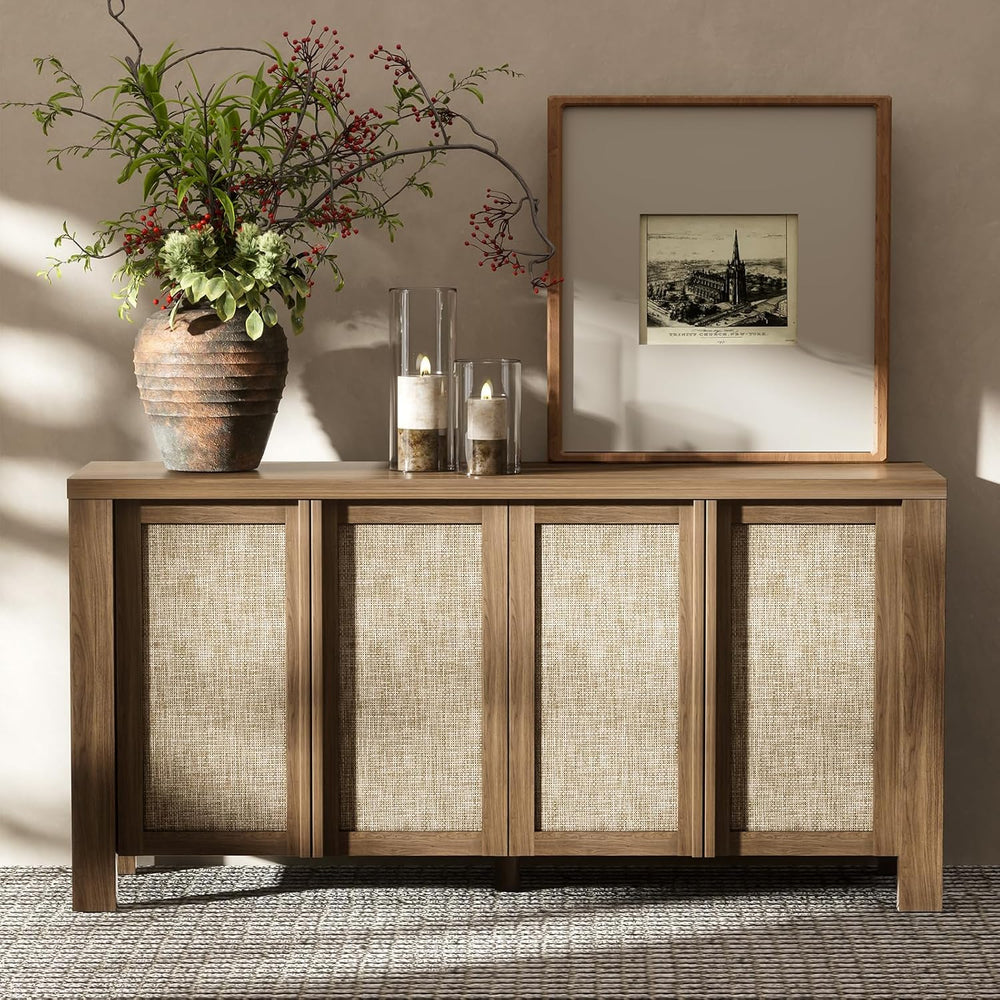 Yechen Buffet Cabinet with Storage, 63" Wide Sideboard with Solid Wood H...