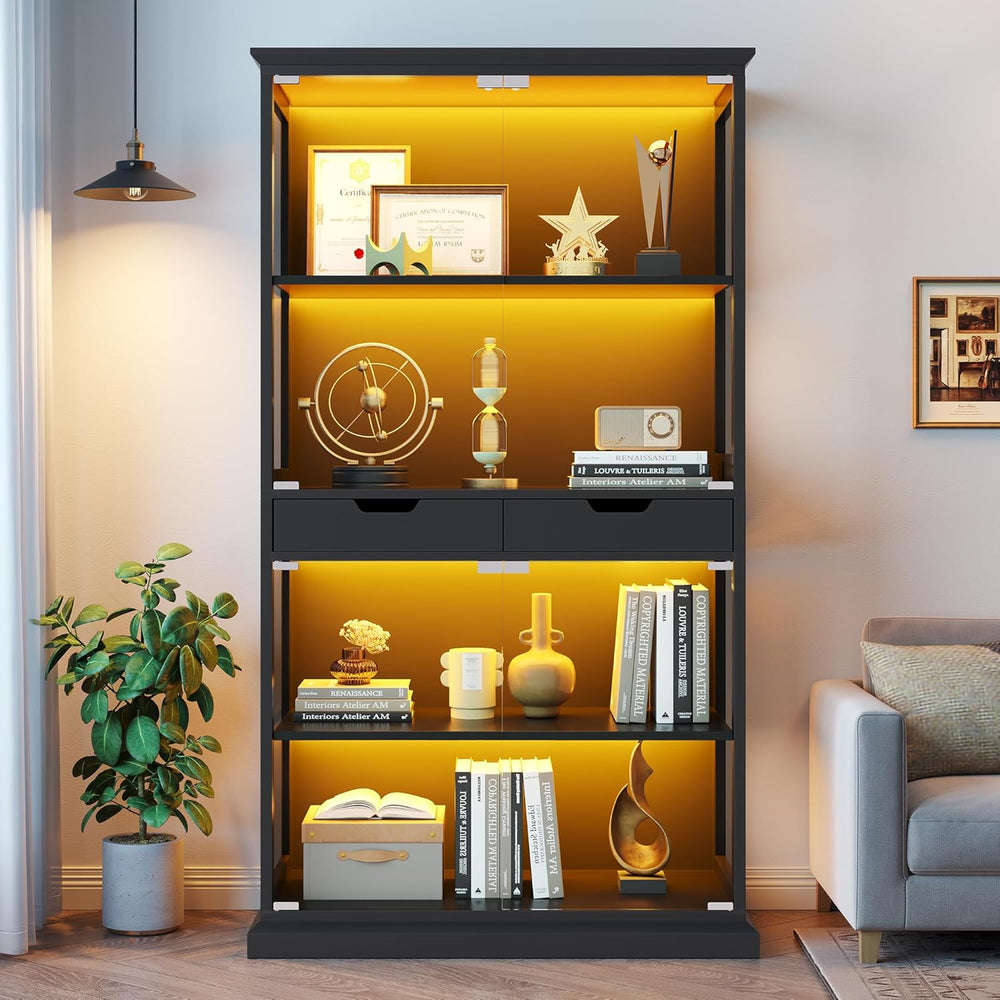 Jocoevol Display Cabinet with Glass Doors, 68'' Tall Curio Cabinet wi...
