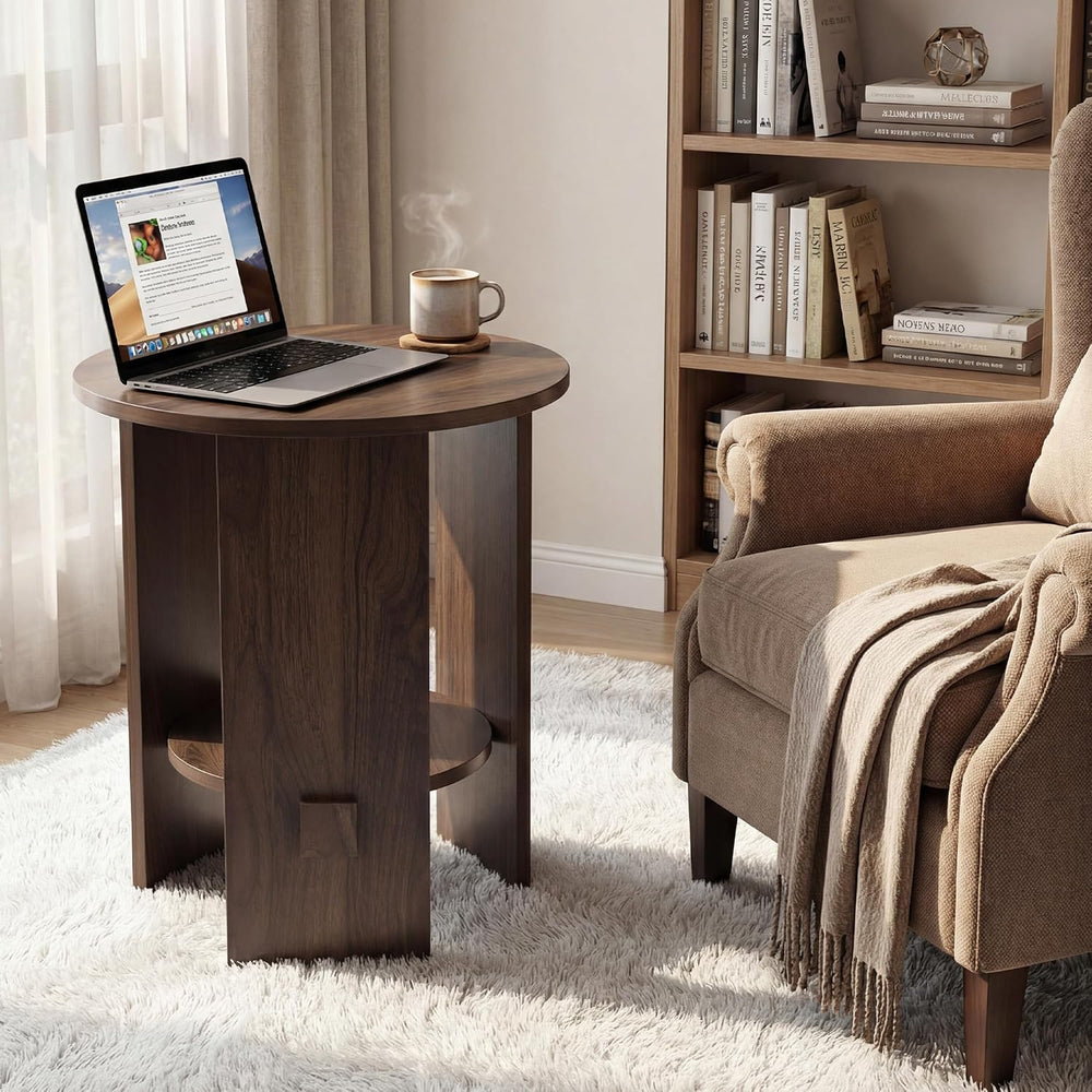 chairus Round Side Table, 15.5" Small End Table with 2-Tier Open Storage...