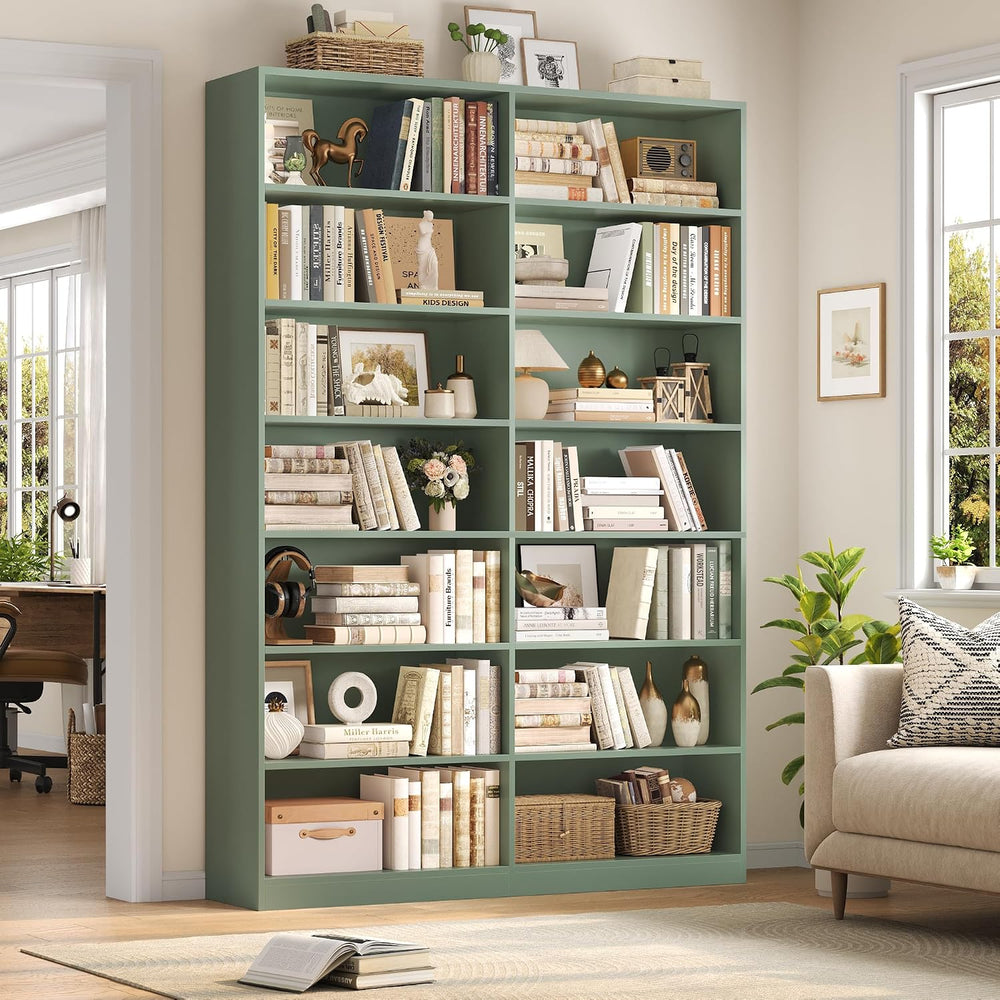 FACBOTALL 83.7" Tall Bookshelf and Bookcase,7-Tier Double Bookshelves Green
