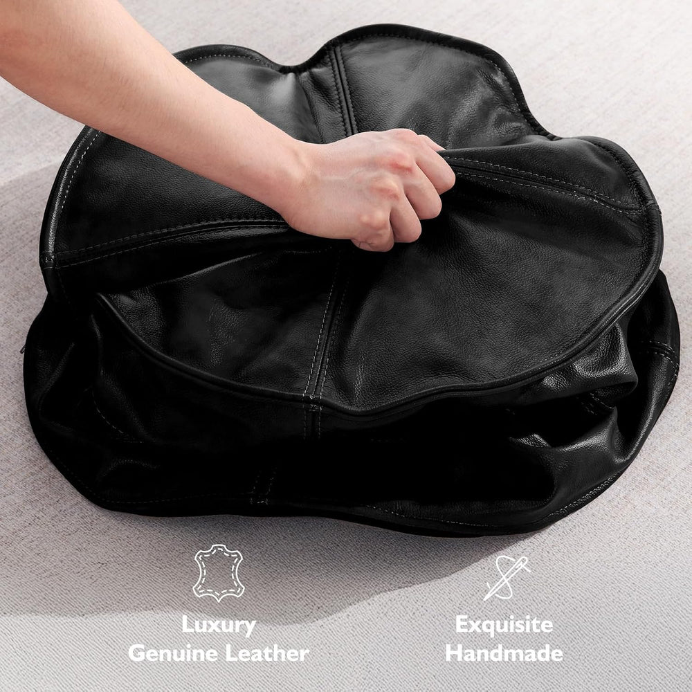Leather Ottoman,Handmade Stuffed Square Ottoman,Genuine Leather Pouf, Foot Re...