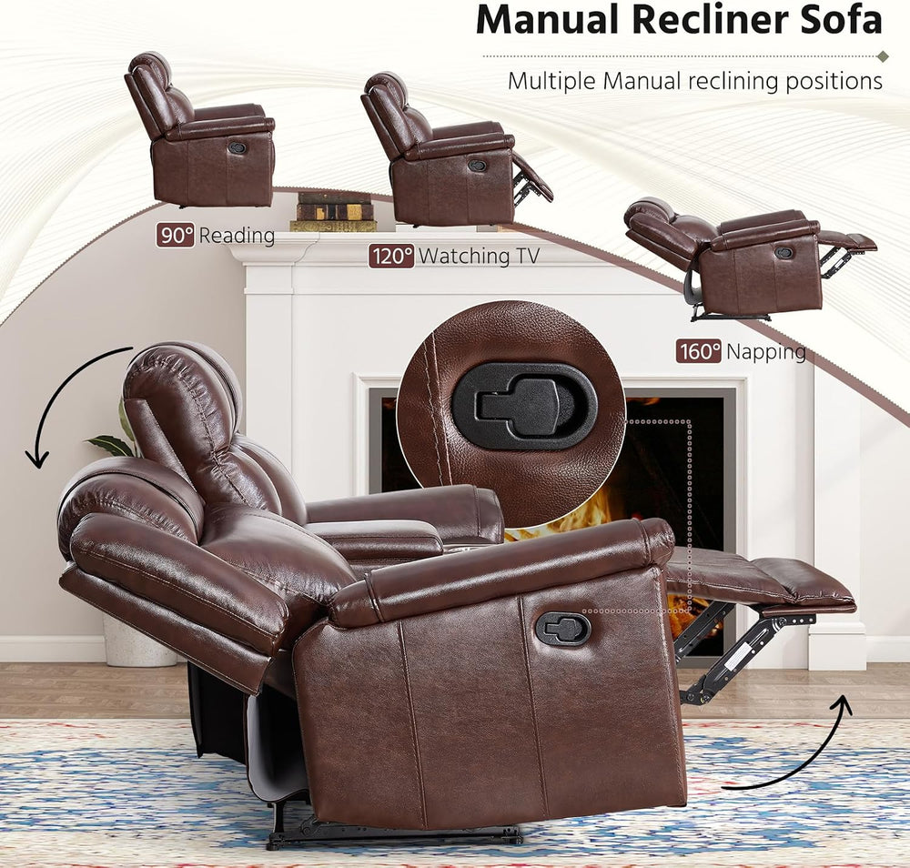 ANJ Premium Genuine Manual Reclining Sofa Set, Included Single Recliner Chair...