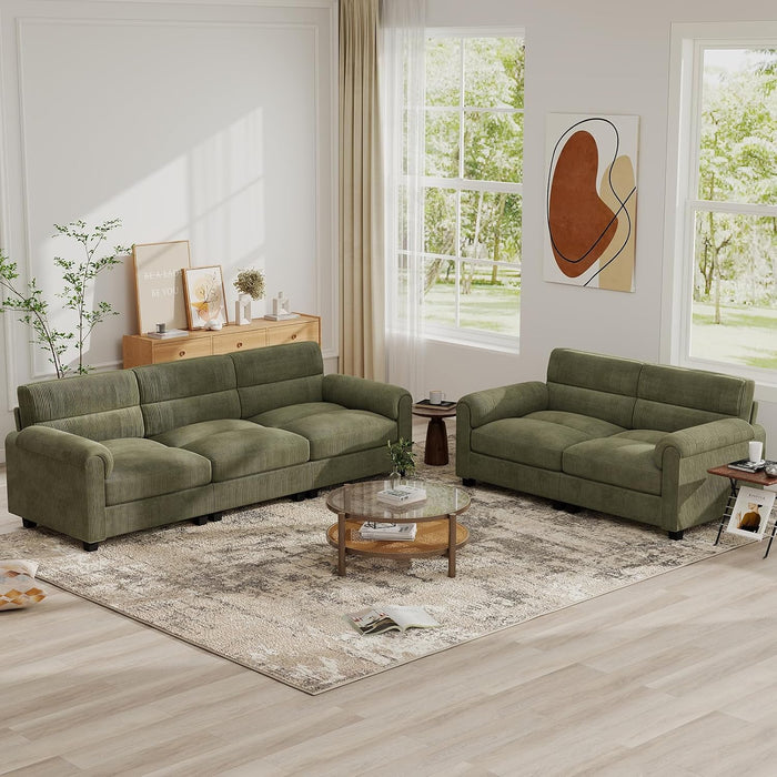 Bonzy Home Loveseat Sofa & 3 Seater Couch, Corduroy, Green