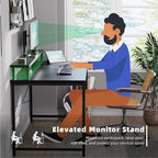 Pamray 47 Inch Small Computer Desk with Monitor Stand, Simple Office Desk with Headphone Hook for Small Spaces, Kids Study Writing Table for Bedroom, Black