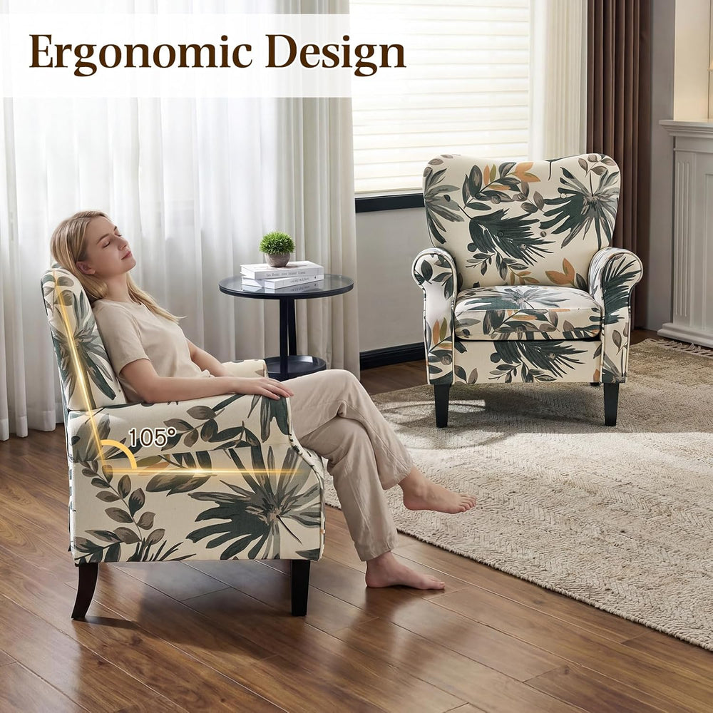 YOLENY Mid Century Wingback Arm Chair, Modern Upholstered Fabric High Back Ac...