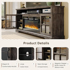 70" Farmhouse TV Stand with 36" Fireplace for TVs up to 80", Media Entertainment Center with Adjustable Shelves and Large Storage Cabinets, for Living Room, Gray & Black