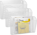 3 Single Pocket Wall File Holder, Mesh Hanging File Folder Paper Organizer, Vertical Wall Mounted Mail Basket, Storage Organization Magazine Rack for Office, Home and School, White