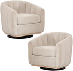 Swivel Barrel Chair Set of 2, 360 Degree Round Swivel Accent Chair for Living Room, Mid Century Modern Upholstered Accent Chair,Comfy Tufted Sofa Armchairs for Bedroom,Nursery,Boucle,Wheat