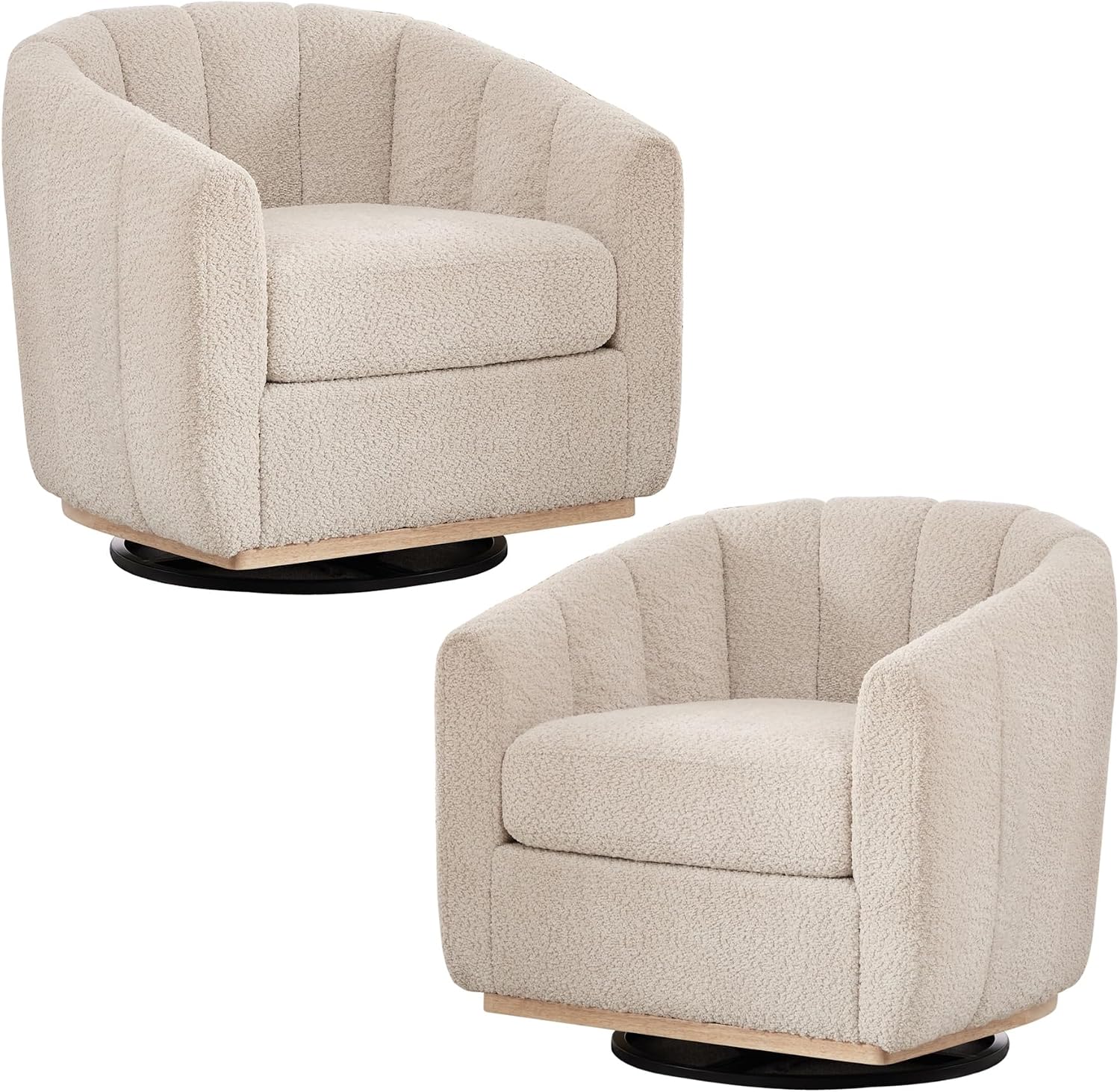 Swivel Barrel Chair Set of 2, 360 Degree Round Swivel Accent Chair for Living Room, Mid Century Modern Upholstered Accent Chair,Comfy Tufted Sofa Armchairs for Bedroom,Nursery,Boucle,Wheat