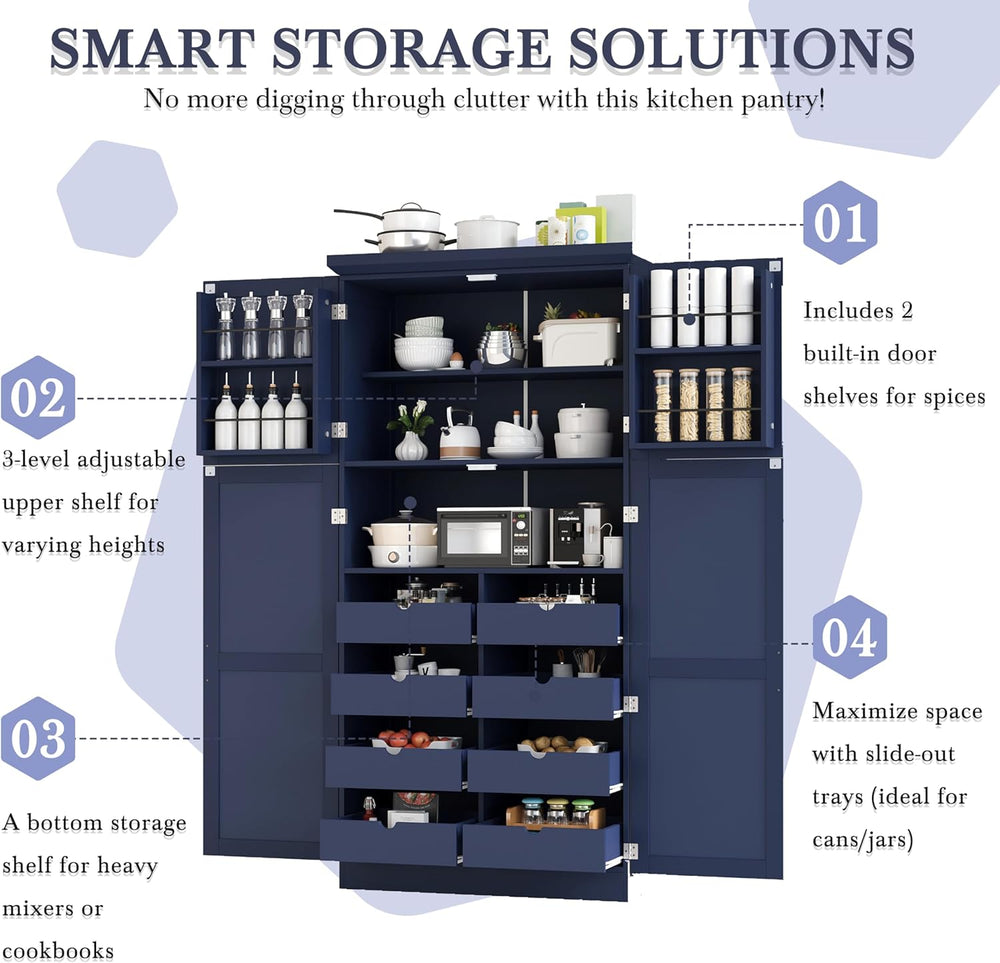 roomfitters 71 Inch Freestanding Kitchen Pantry with 8 Pull-Out Trays and Doo...