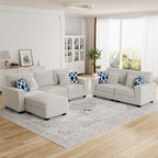 Legend Vansen Oversized Modular Sectional Sofa,U/L‑Shaped Reversible Couch with Ottoman,Deep Seat Plush Polyester Sofa for Living Room,6‑Seater,Cream