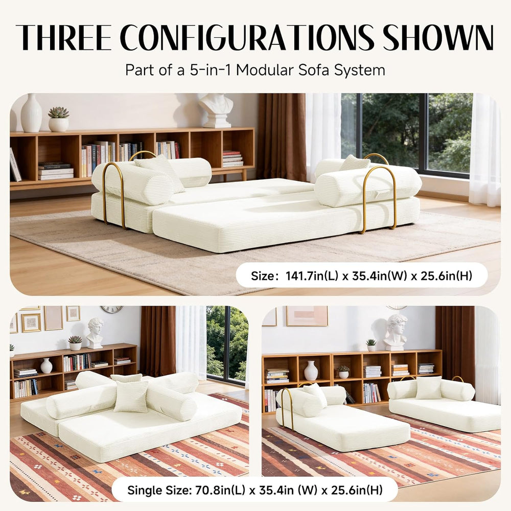79" Corduroy Sofa Bed, Couch in a Box with 2 Pillows, High-Density Foam ...