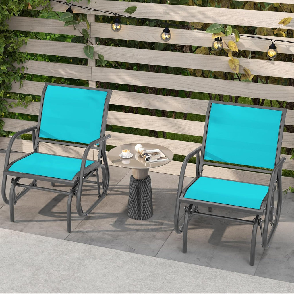 Giantex Swing Glider Chair W/Study Metal Frame Comfortable Patio Chair Love-Seat for Garden, Porch, Backyard, Poolside, Lawn Outdoor Rocking Chair (2, Turquoise)