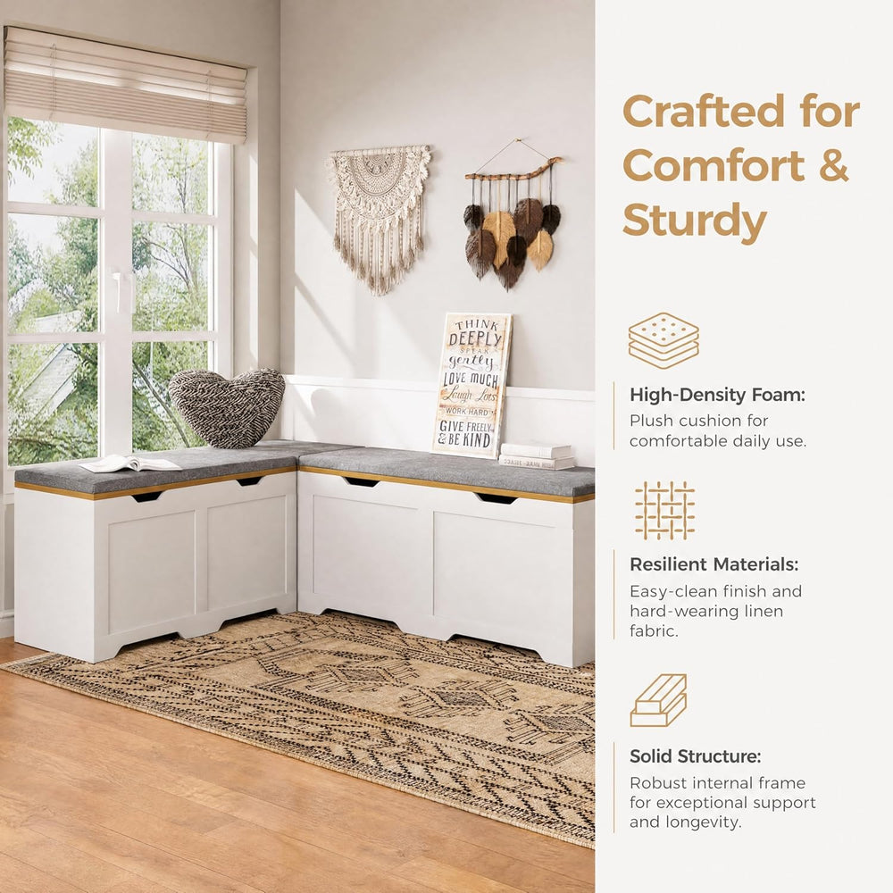 3-Piece L-Shape Storage Bench Set with Cushion, Kitchen Dining Nook Bench wit...