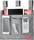 Linen Bedside Caddy, Bedside Storage Organizer for Hospital Beds, College Dorm Rooms or Baby Bed (Classic 4 Pockets Grey)