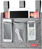 Linen Bedside Caddy, Bedside Storage Organizer for Hospital Beds, College Dorm Rooms or Baby Bed (Classic 4 Pockets Grey)