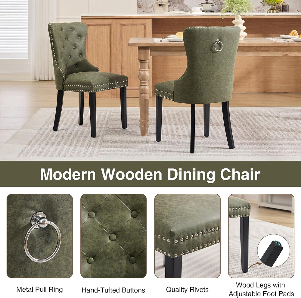 adochr PU Leather Dining Chairs Set of 2, Upholstered Kitchen Chairs,Green | ...