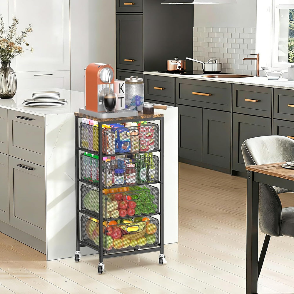 SUNALLY Rolling Kitchen Cart with Drawers, 4-Tier Utility Cart Fruit Vegetabl...