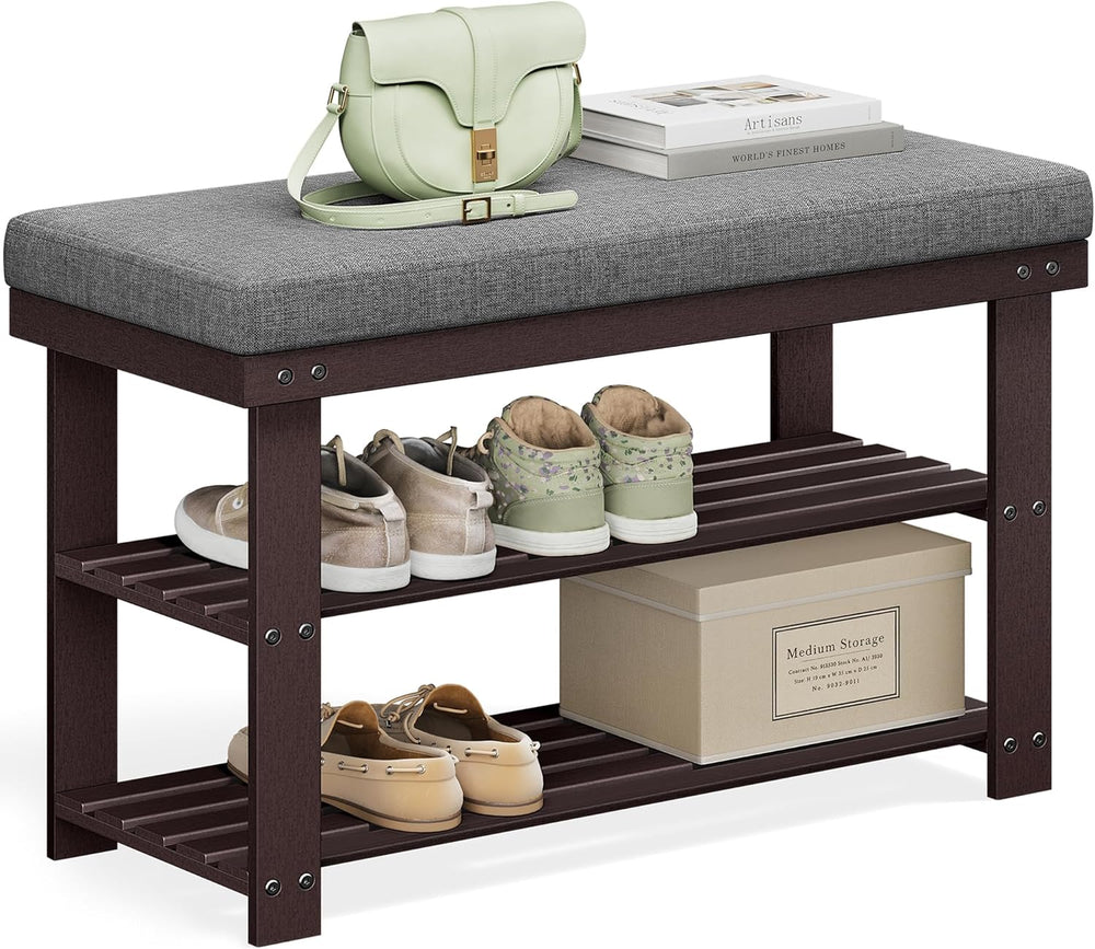 SONGMICS Bamboo Shoe Bench, 3-Tier Shoe Rack Organizer for Entryway, Living R...