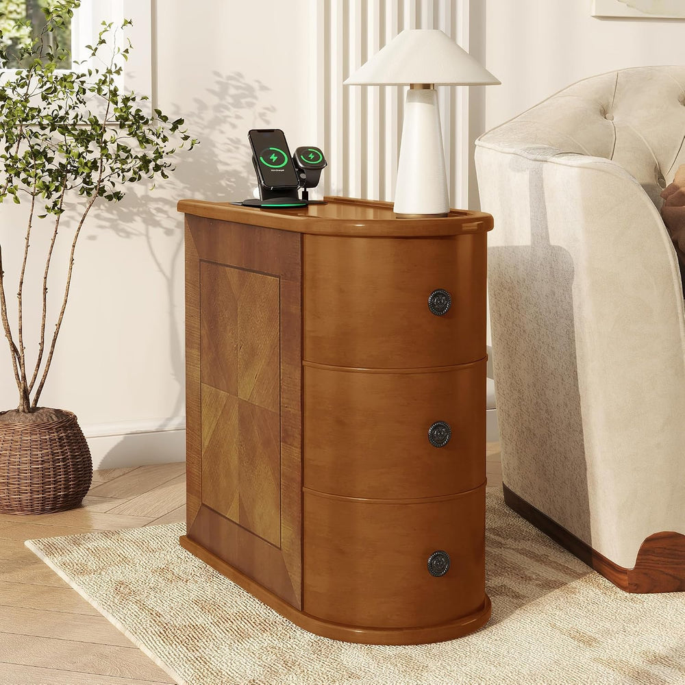 roomfitters 23.6" End Table, Charging Station and Drawers with Wooden Fr...