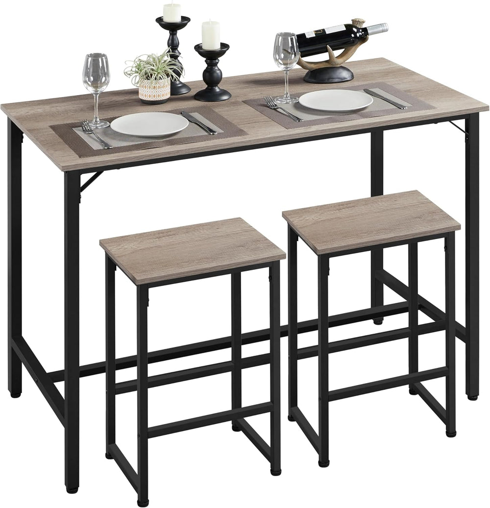 Yaheetech Counter Height Table, 47.5" Bar Table and Chairs Set for 2, Gray
