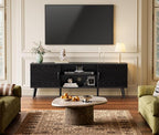 SUPERJARE TV Stand for 55 Inch TV, Entertainment Center with Adjustable Shelf, 2 Cabinets, TV Console Table, Media Console, Solid Wood Feet, Cord Holes, for Living Room, Bedroom, Black