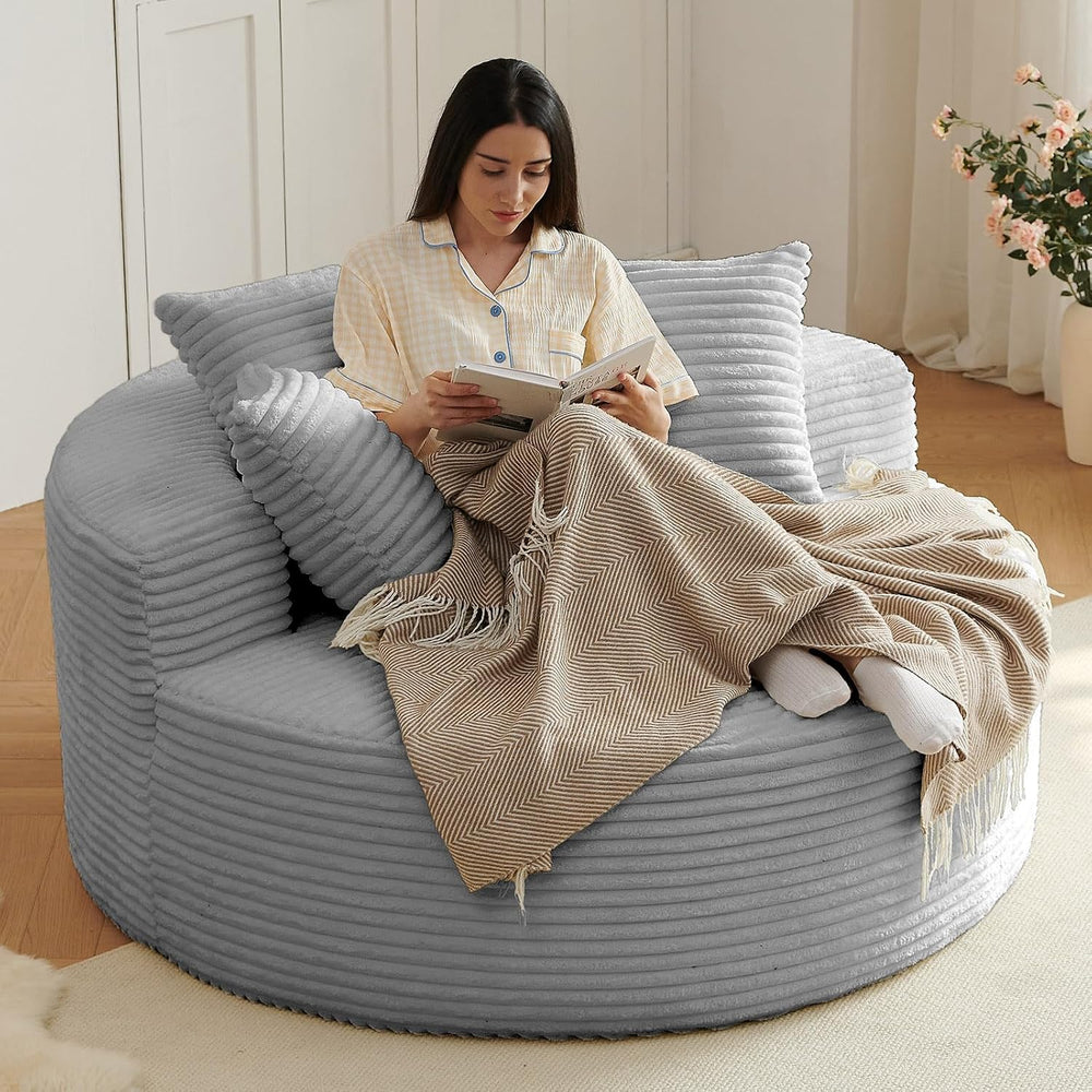 Oversized Round Chair Lounge Chaise Indoor, Upholstered Corduroy Deep Seat Cl...