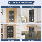 Hanging Sunglasses Organizer and Storage, 32 Slots Jewelry Holder, Gray | Protect eyewear from dust with double-sided clear compartments; roof design hangs on wall, door or closet for home/RV travel.