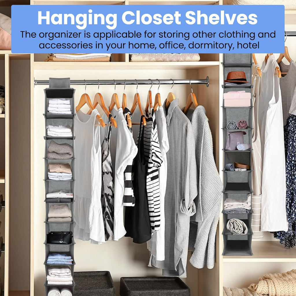Kenning 4 Pack Hanging Shoe Shelves 10 Shelf Hanging Shoe Organizer Holder for Hats Purses Handbags Closet Space Saving