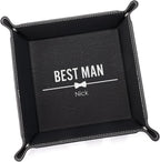 Lifetime Creations Personalized Groomsman Valet Tray - Custom Gifts for Groomsmen Proposal, Vegan Leather Catchall Wedding Gifts (Black, Bow Tie Design)