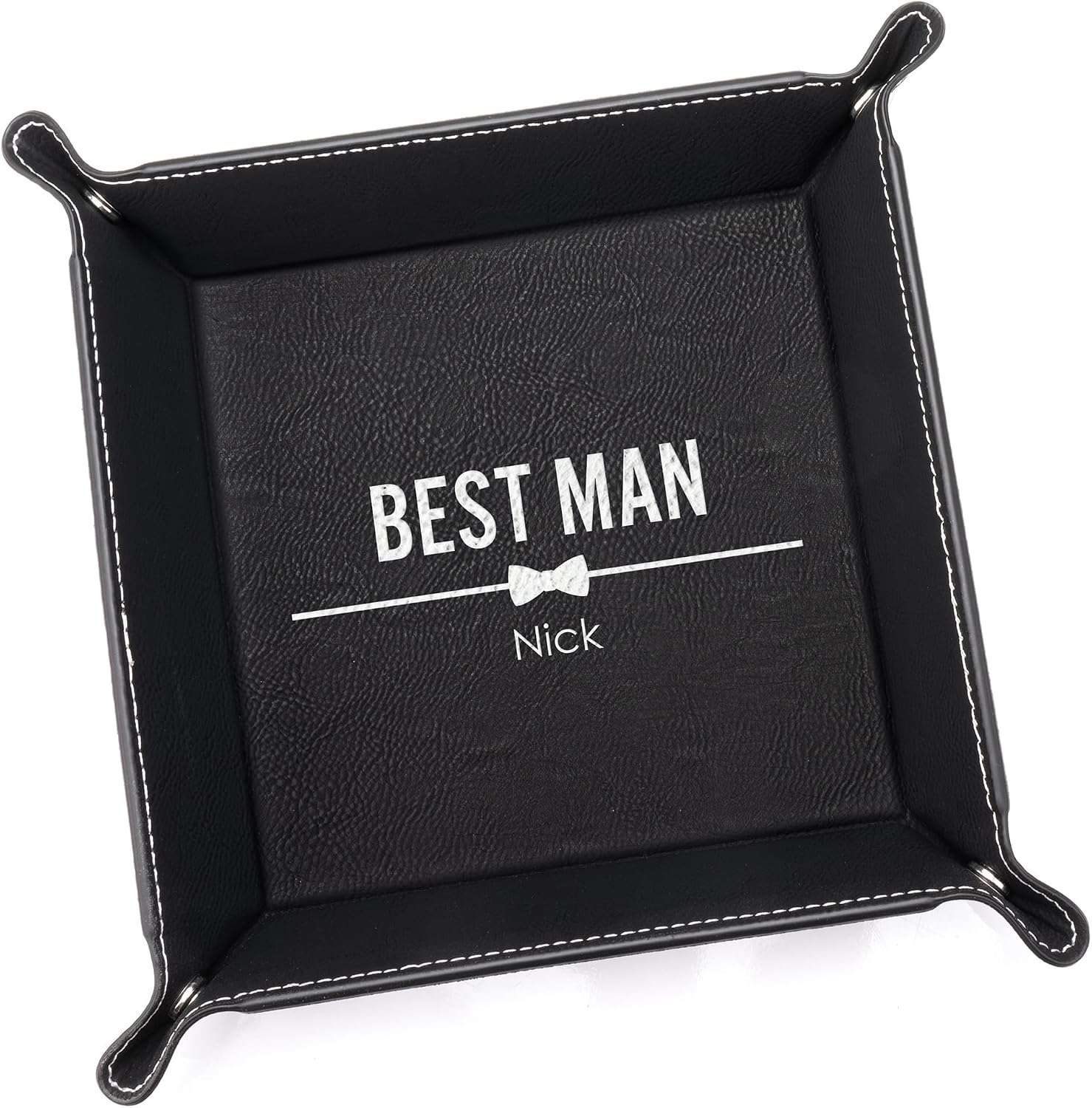 Lifetime Creations Personalized Groomsman Valet Tray - Custom Gifts for Groomsmen Proposal, Vegan Leather Catchall Wedding Gifts (Black, Bow Tie Design)
