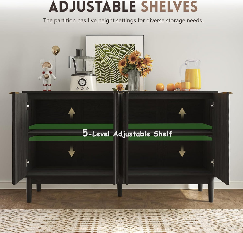 Otterease 55" Fluted Buffet Cabinet with Storage, Accent Cabinets, Black