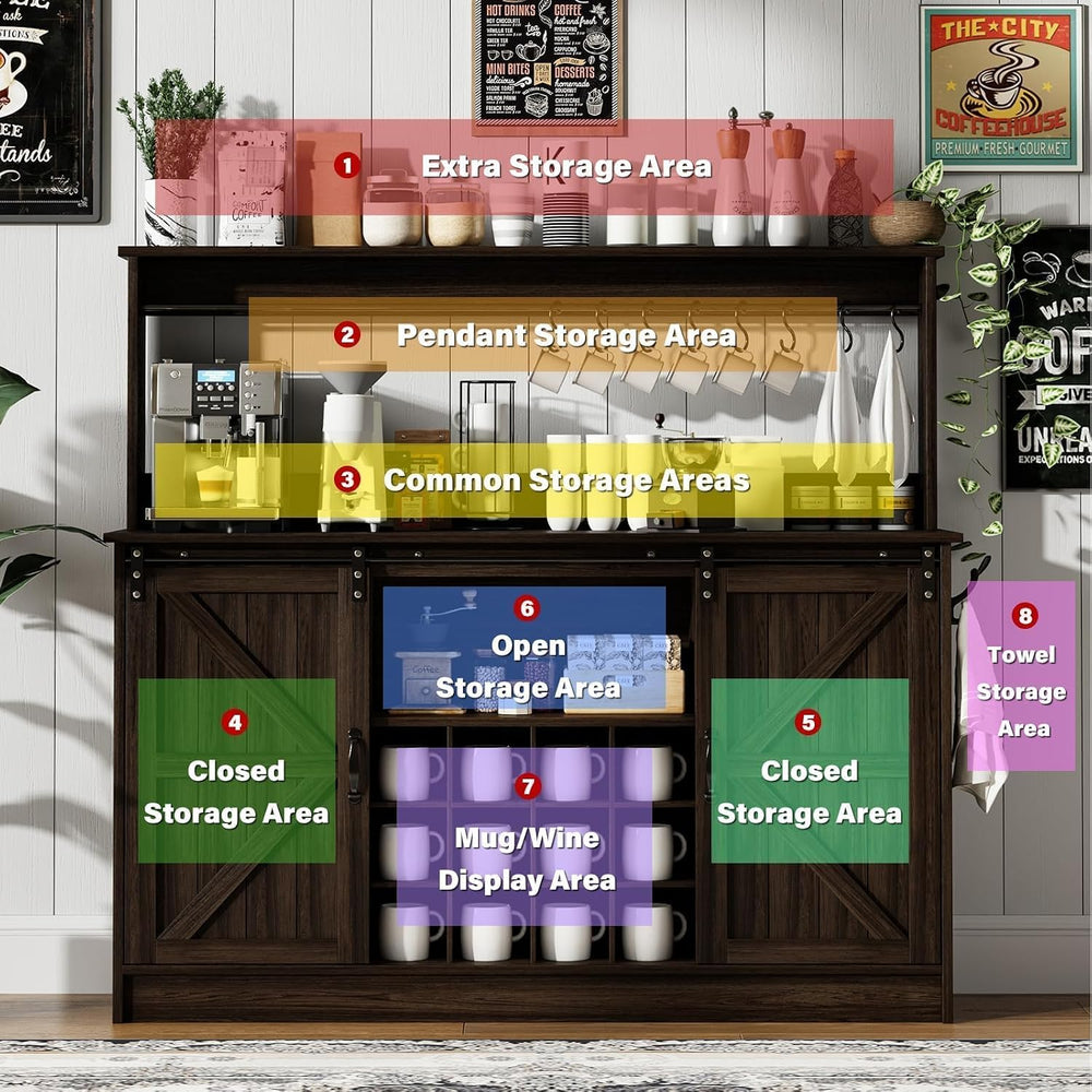 4ever2buy 55" Farmhouse Coffee Bar Cabinet with Storage & Wine Rack,...