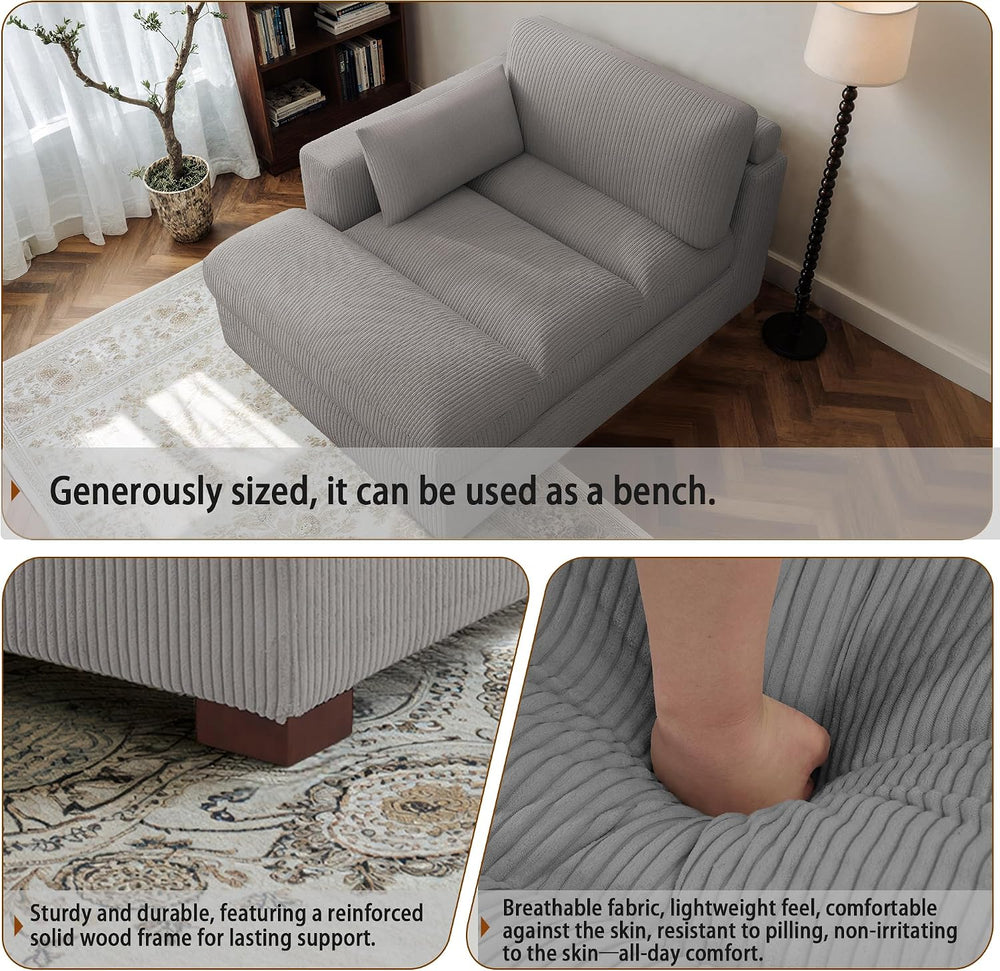 Oversized Corduroy Chaise Lounge Chair with Left Armrest & Cushion, Comfy...