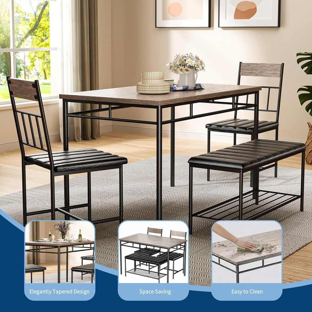 IDEALHOUSE 4-Piece Modern Dining Table Set, Kitchen Table with Upholstered Chairs and Bench, Kitchen Table Set for Small Space, Apartment, Home, Studio
