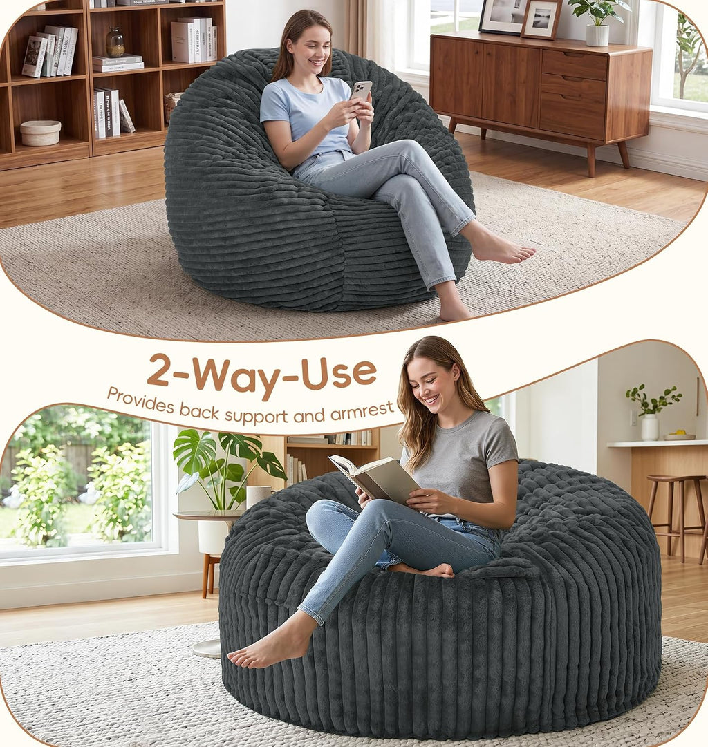 Bean Bag Chair Giant Beanbag with Filling Memory Foam Living Room Adult 5FT | Breathable Big Giant Oversized Beanbag Bed Washable Cover Green Grey White