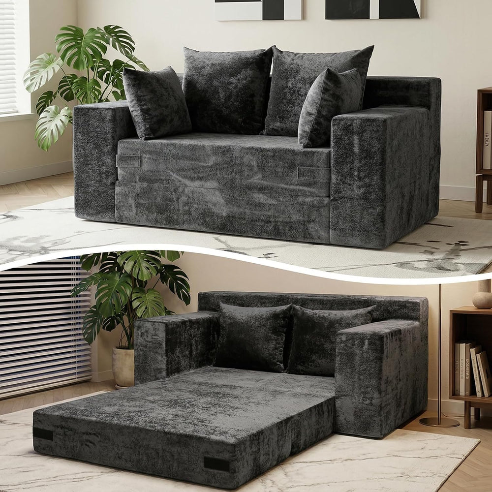 Couch Small, 3-in-1 Loveseat Sleeper Sofa Bed Convertible Sofa Bed with 4 Pil...