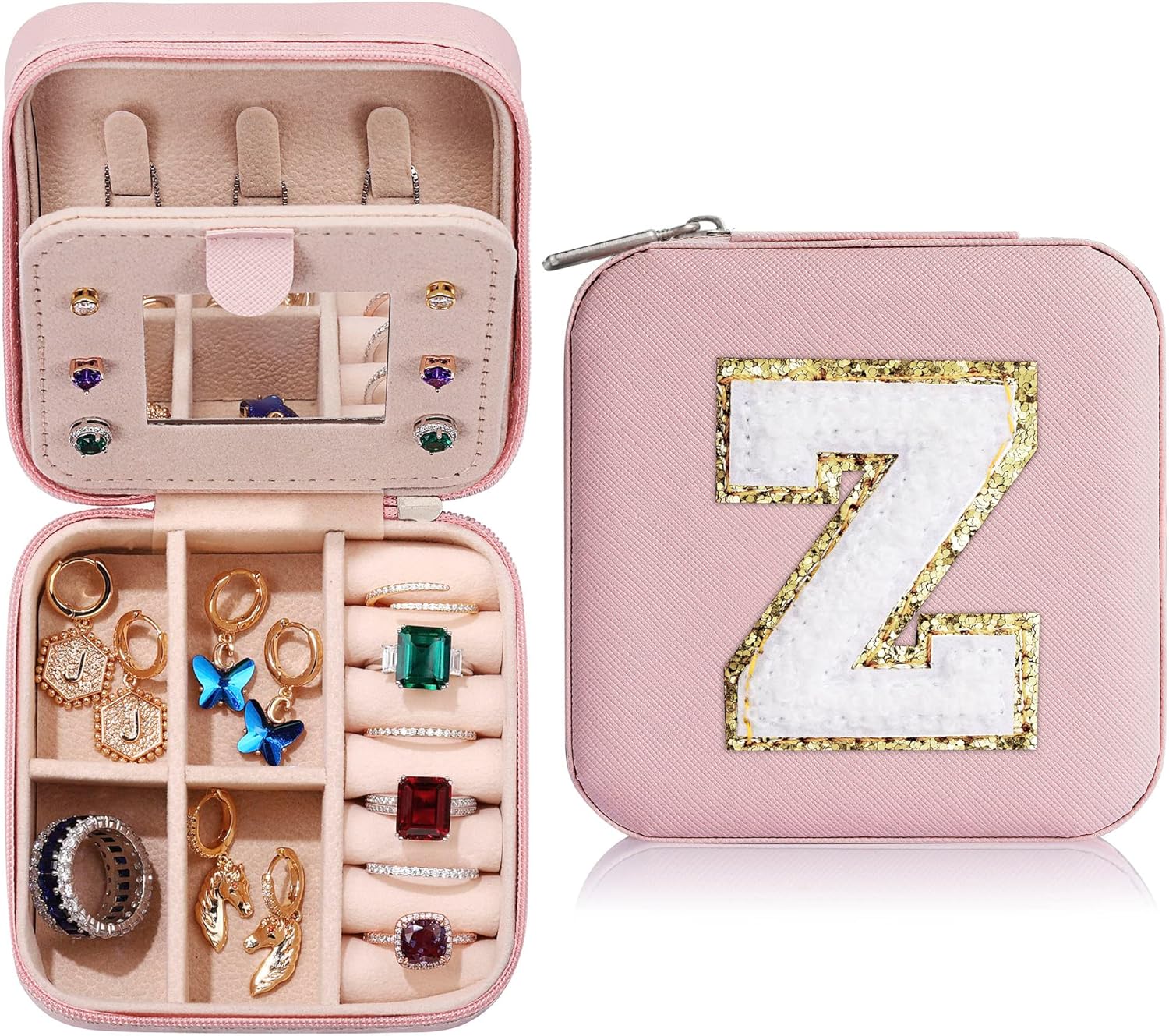 Parima Teacher Appreciation Gifts - Women's Travel Jewelry Case | Travel Essentials Small Jewelry Box - Letter Z, Pink