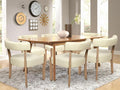 Modern Dining Chairs Set of 6, Faux Leather Upholstered Kitchen & Dining Room Chairs, Mid Century Modern Wooden Dining Chairs Oversized Sturdy Rounded Chairs Curved Back, Beige