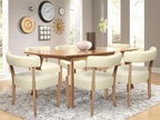 Modern Dining Chairs Set of 8, Faux Leather Upholstered Kitchen & Dining Room Chairs, Mid Century Modern Wooden Dining Chairs Oversized Sturdy Rounded Chairs Curved Back, Beige
