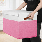 Large Toy Box with Lid, Sturdy Toy Storage Chest Bin Boxes Organizer Basket with Dividers for Toddlers, Kids, Boys, Girls, Nursery, Closet, Bedroom, Playroom 25"x13" x16" (Pink and White)