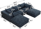 Down Filled Boneless Sectional Sofa Cloud Couch with Movable Ottomans, 118 inch Convertible U Shaped Lounge Couch w/Deep Seat, Fluffy Corduroy Upholstered Compress Modular Sofa