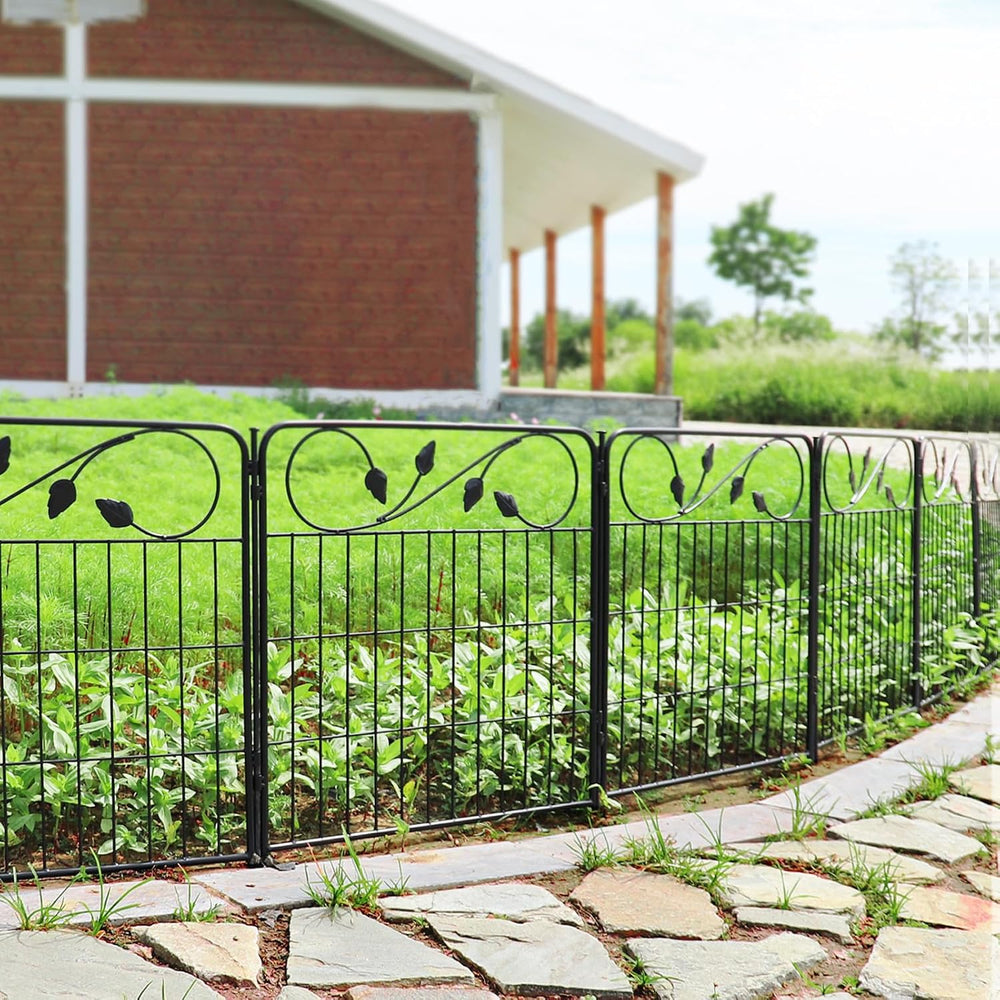 Decorative Black Garden Fencing 24in(H)X16ft(L) 8 Panels Metal Garden Fence