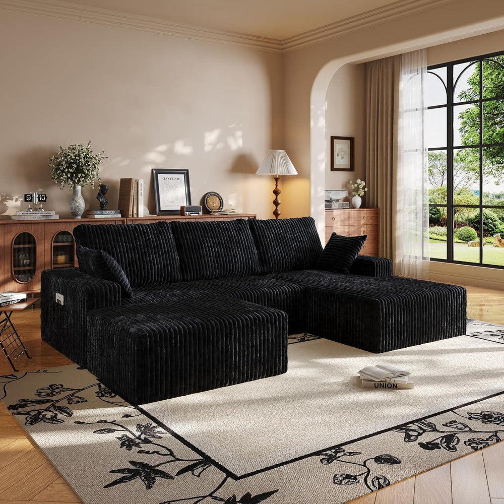 108" U-Shape Modular Sectional Cloud Couch with Ottoman, Deep Seat Couch...