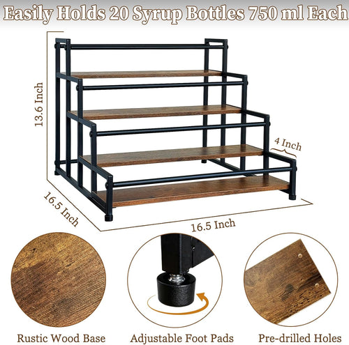 4-Tier Coffee Syrup Organizer 20 Bottles Syrup Rack for Coffee Bar Organizer, Coffee Syrup Stand Holder