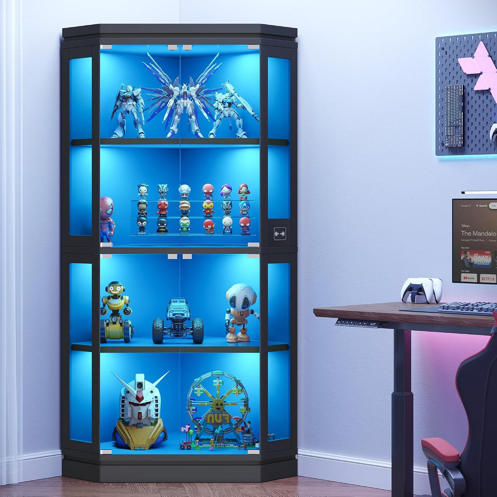 Jocoevol Corner Display Cabinet with 4 Glass Doors, 4-Tier Display Cases with...