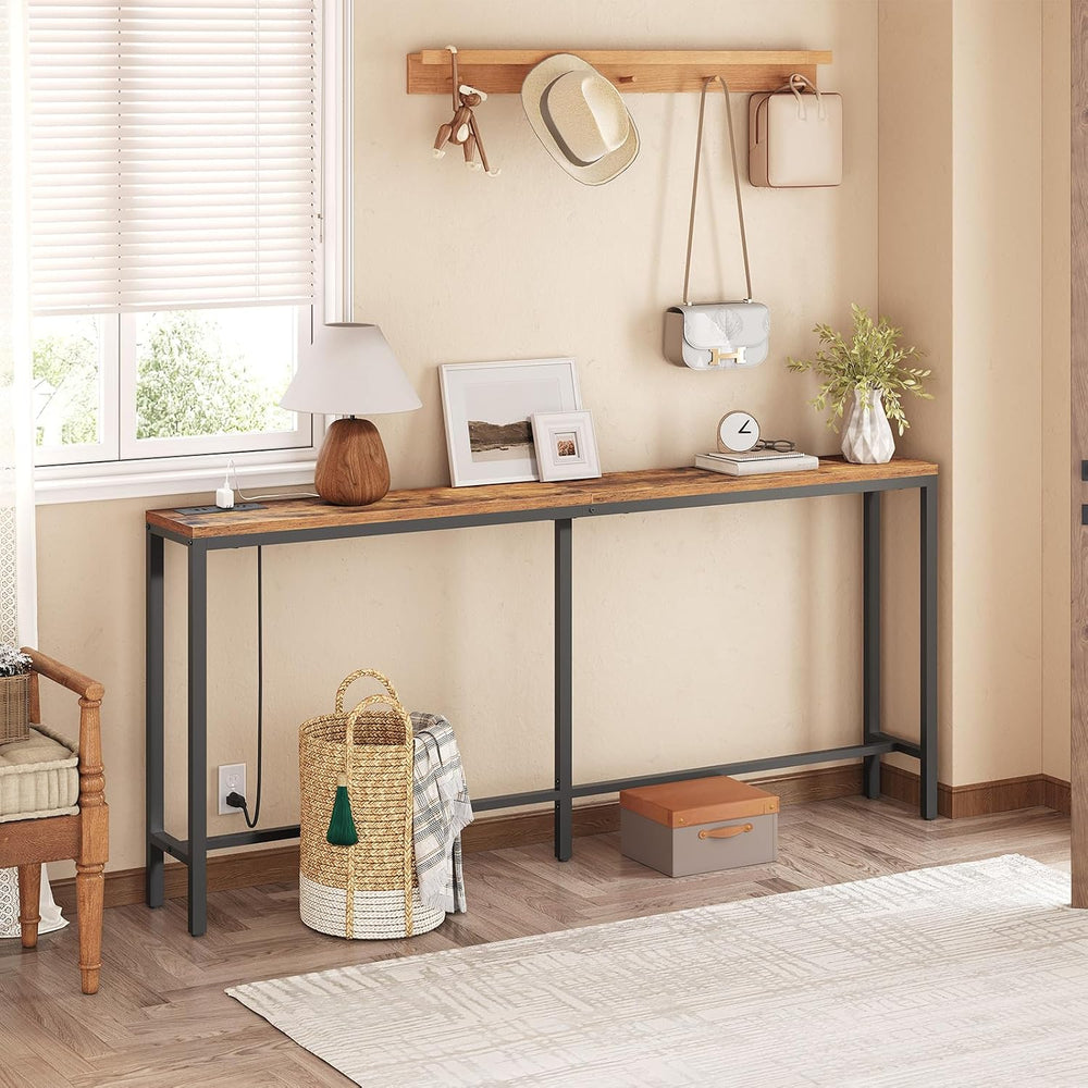 MAHANCRIS 70.9'' Console Table with Power Outlet, Narrow Sofa Table w...