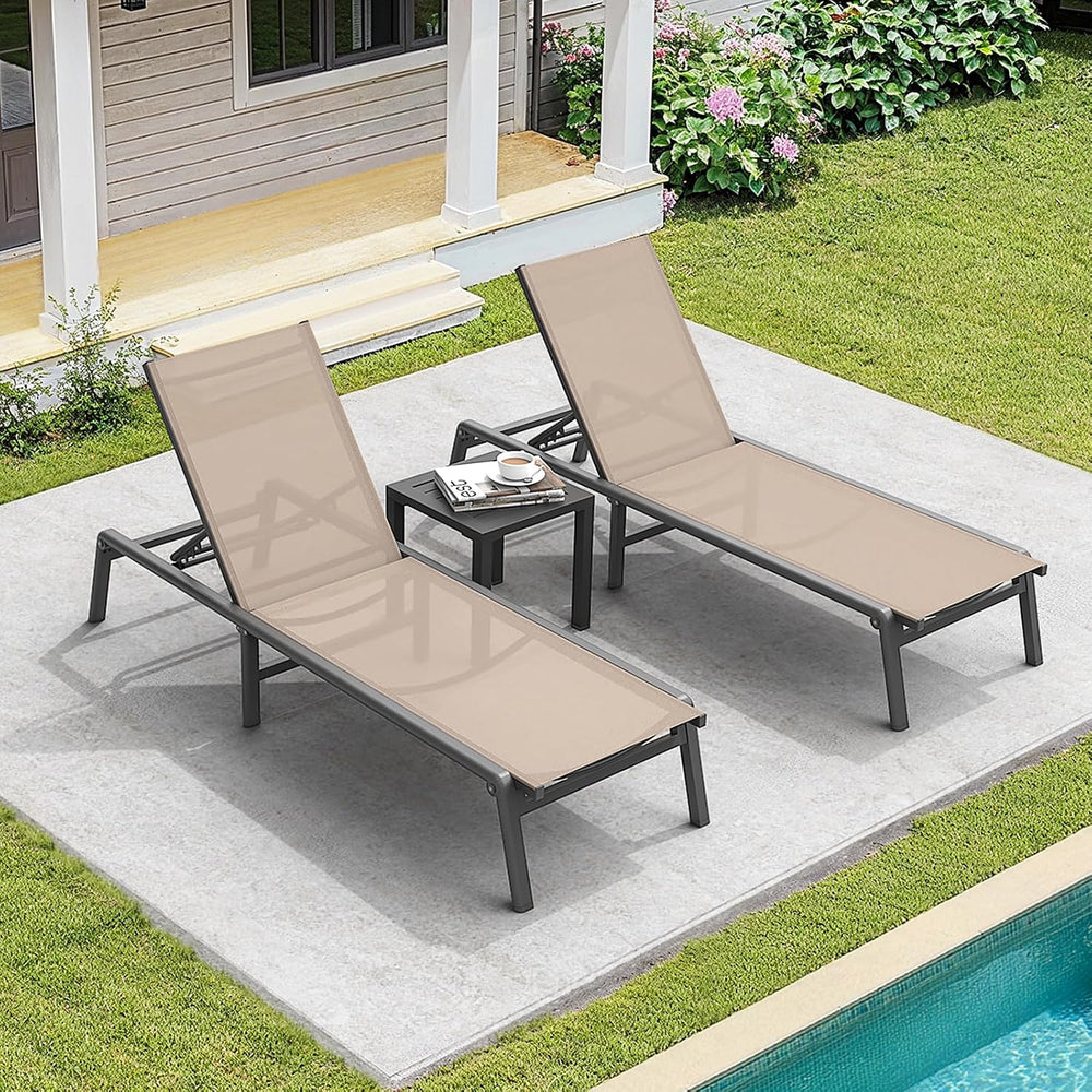 Aluminum Chaise Lounge Chair Outdoor for Outside Poolside, 1PC, Khaki