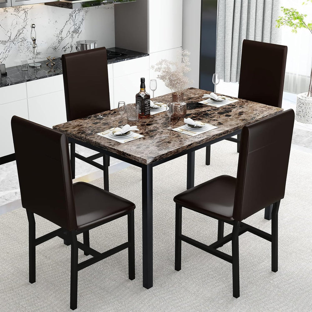 AWQM 5 Piece Dining Table Set for 4,Faux Marble Kitchen Table and Chairs for ...