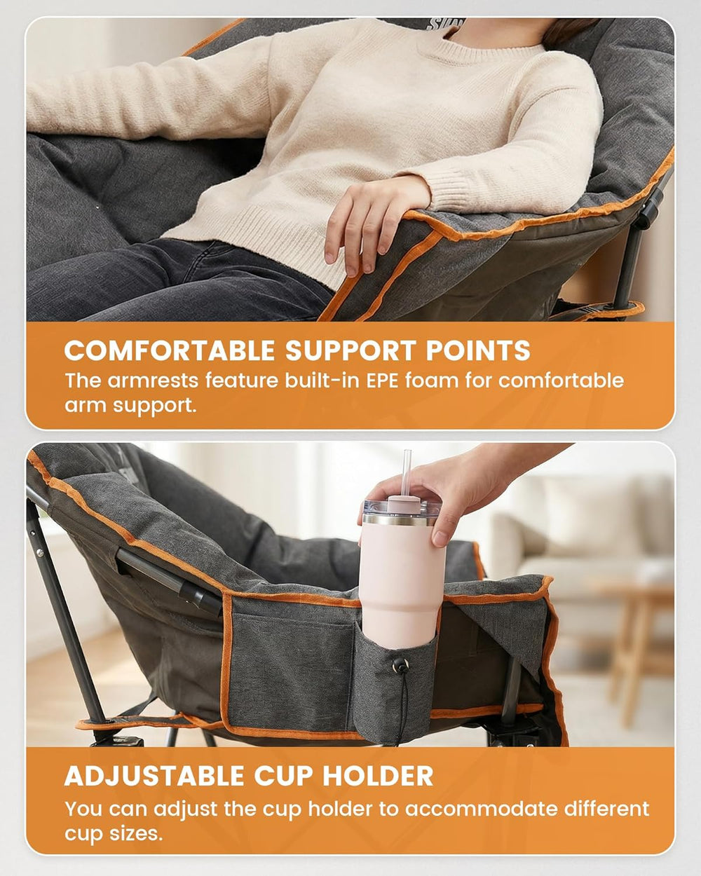 Upgrade Oversized Padded Camping Chair with Adjustable Cup Holder,Weight Capa...